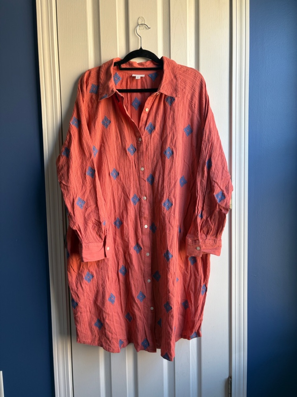 J. Jill Pure Jill Embroidered Shirtdress Size 3X in Coral Reef, Blue Lake - Picture 4 of 15